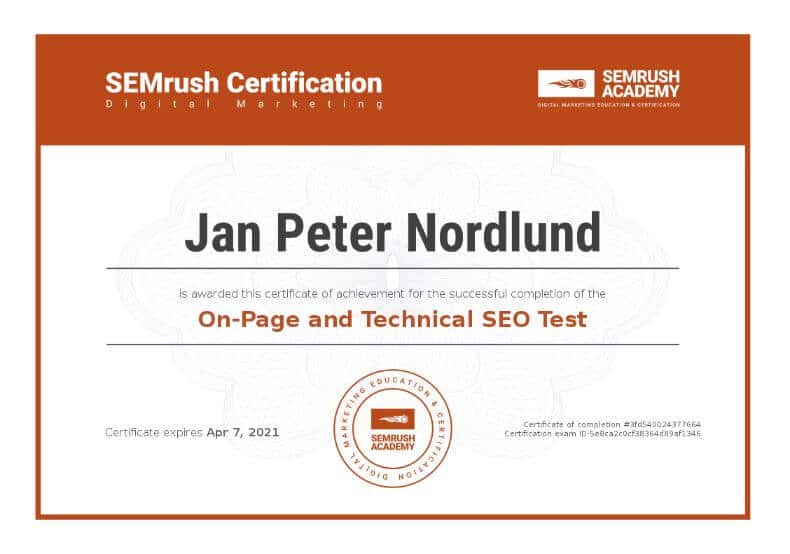 Certificate SEO On-page Technical SEO
